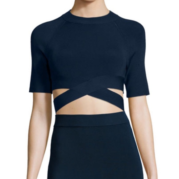 Alexander Wang Criss Cross Crop Top in Navy - Picture 2 of 11